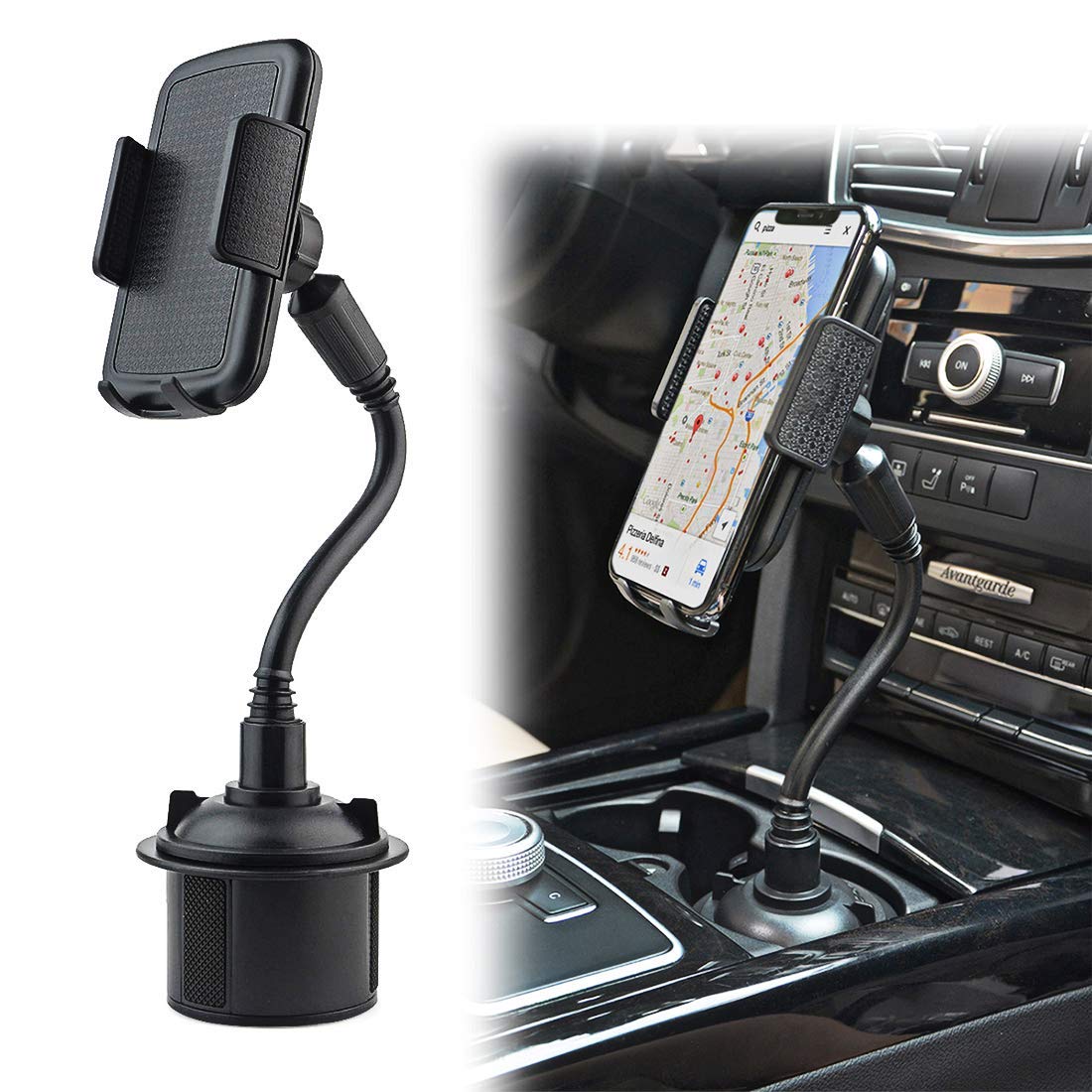 Gresur Car Cup Holder Phone Mount, Adjustable Gooseneck Smart Phone Car Cradle for iPhone 7 7P 8 8P X XS XR/Samsung Galaxy S10 S9 / Huawei Universal Hands Free Phone Holder