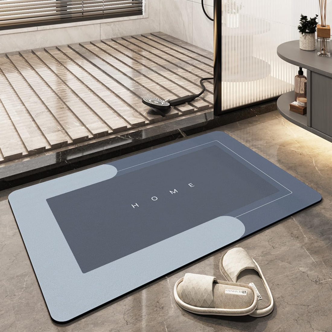 TOKLYUIE Super Absorbent Floor Mat, Quick-drying Bathroom Carpet, Simple Kitchen Door Mat, Machine Washable Large Living Room Carpet, Rubber Non-slip Bottom (50 x 80 cm, Rectangle Blue)