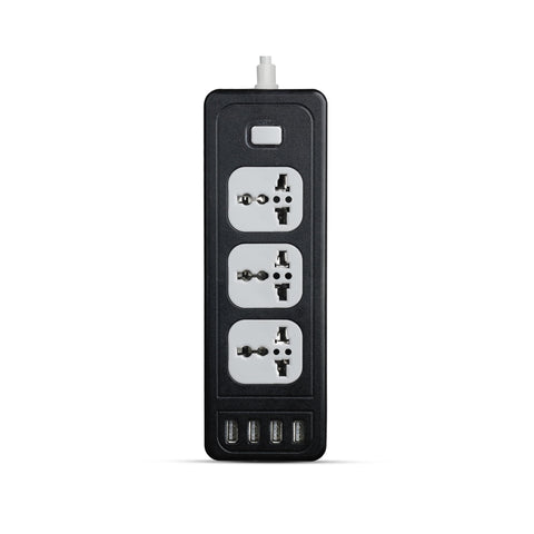 G-Power GP310 Overload Protection Power Strip Containing A Universal Smart Socket And Four USB Ports With 2 Meter PVC Wire 240 Volt Maximum - Black