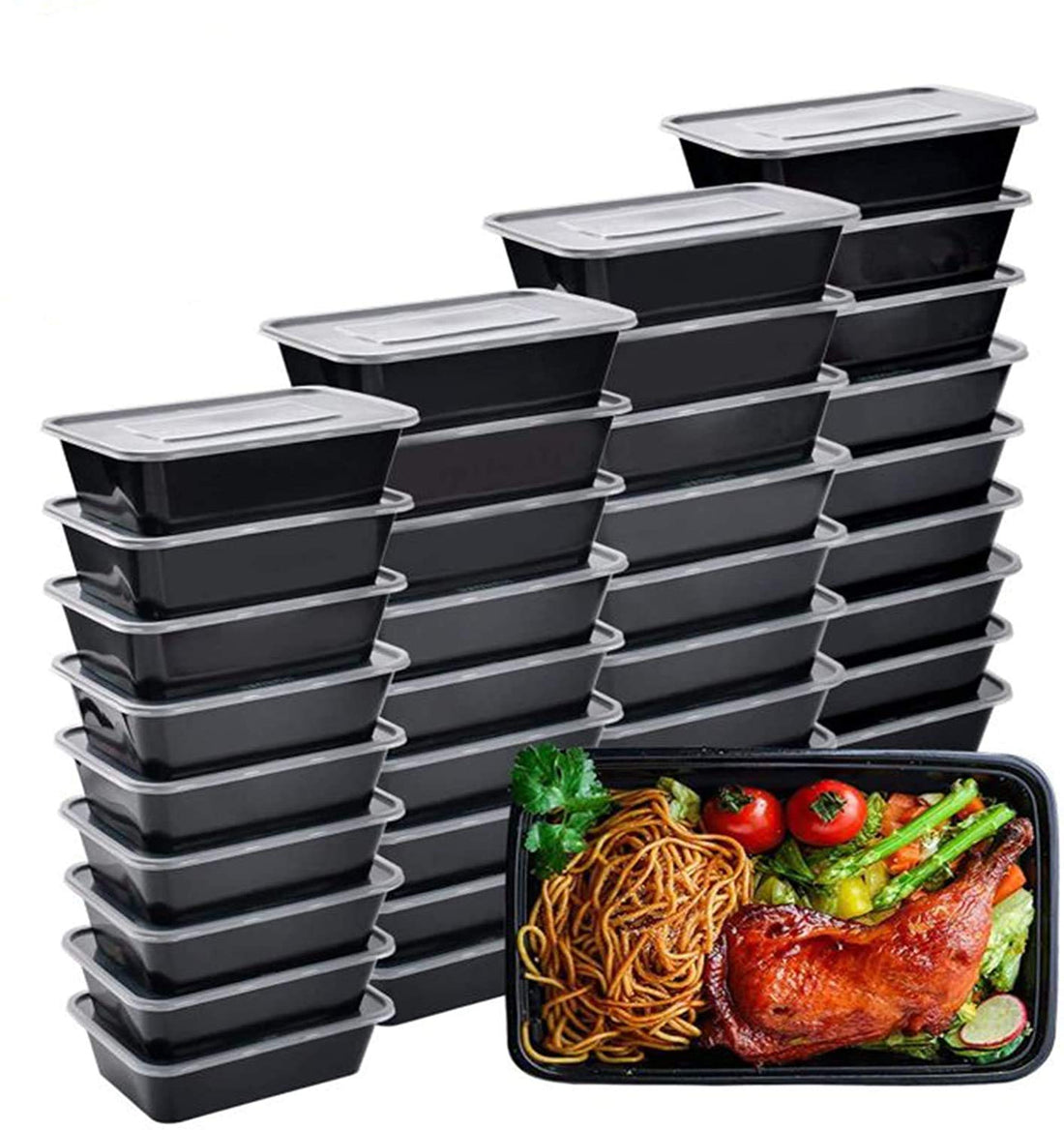 THE PACK Microwave Boxes Meal Prep Containers, [10 Pack] Plastic Storage Food Containers with Lids, Disposable Bento Box Reuse, Refrigerator Safe, Microwave, Dishwasher Safe (750ML- 26 OZ) (10)
