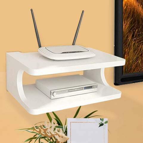 Furniture Cafe Set top Box Stand | WiFi Router Holder Wooden Wall Shelves | Setup Box Stand for Home | Wall Mount Stylish WiFi Router Holder TV Cabinet Living Room Furniture (Color-White)