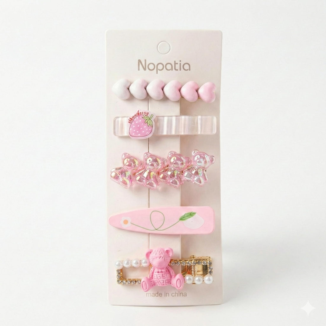 Nopatia 5 Pcs Kids Hair Clips Set Fashion Art Heart Pearl Flower Hair Clips Set Cheerful Quality Hair Accessories for Girls (6)