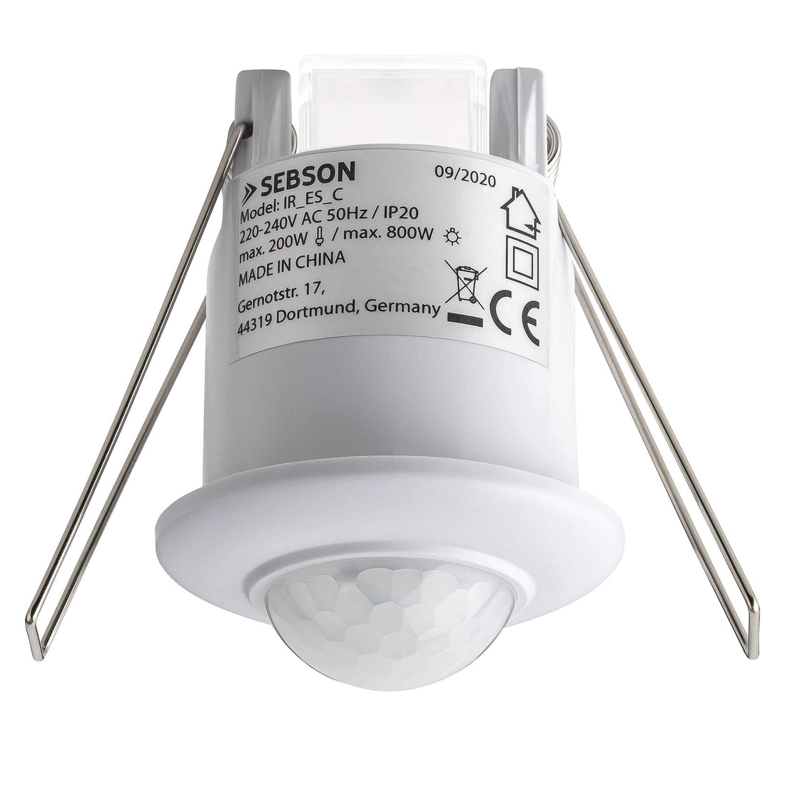 SEBSON® Mini Motion Sensor Indoor, Flush-Mounted Ceiling Mounting, Programmable, Infrared Sensor Range 6 m / 360°, Suitable for LED, Diameter 50 x 66 mm, 3-Wire