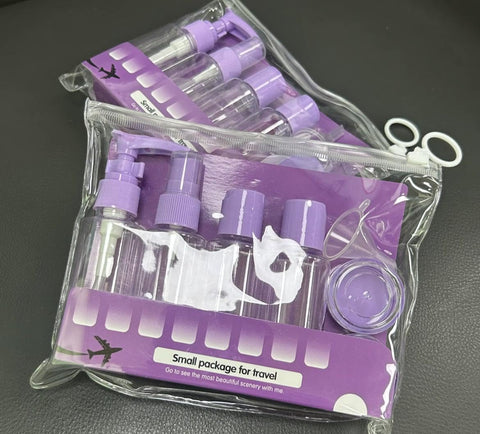 Travel Bottles Refill Set for Cosmetics - Empty Plastic Bottles Set (Spray, Shampoo, Lotion) with Zipper Bag - Perfect for Travel, Trip & Flight Standard 8s
