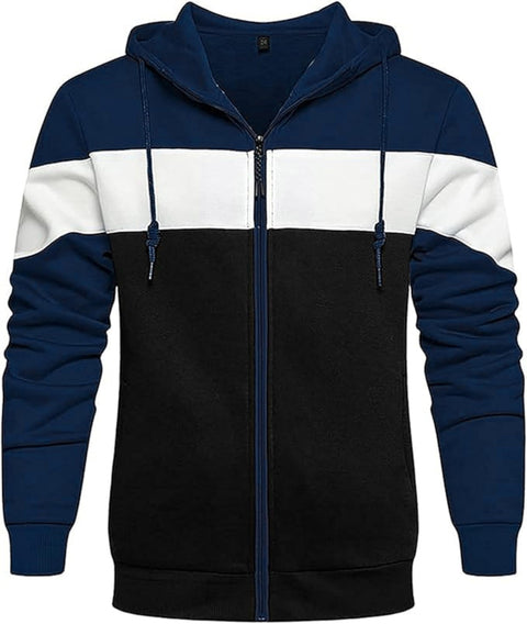 MIZAYEH Men's Heathered Color Block Hoodie - Comfortable Zip Front Hoodie - Perfect for Everyday Style and Warmth