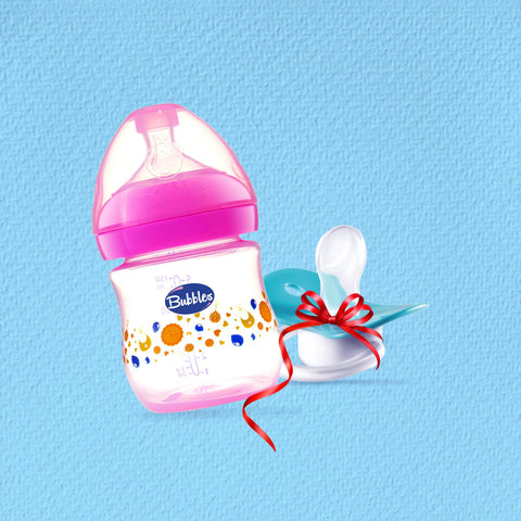 Bubbles Offer Bubbles Natural feeding bottle 150 ml Rose + Pacifier beveled Gift 2 Piece