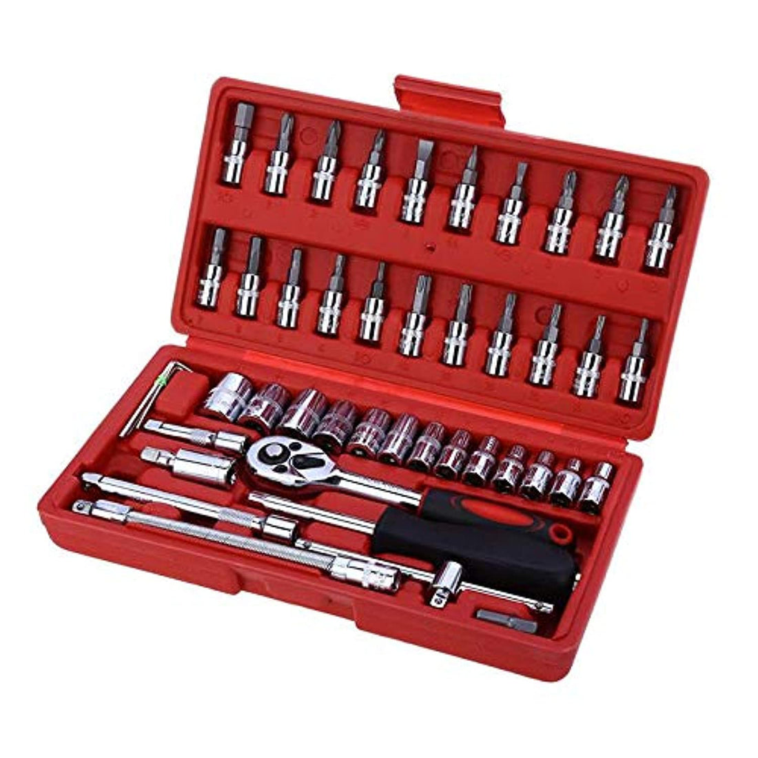 46pcs 1/4-Inch Socket Set Car Repair Tool Ratchet Set Torque Wrench Combination Bit a Set