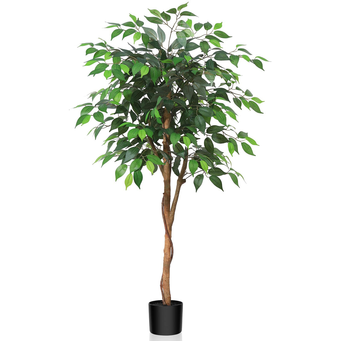 Kazeila 4 Feet Artificial Ficus Tree - Fake Silk Plants with Lifelike Leaves and Natural Wood Trunk - Faux Potted Tree for Indoor Home Decor