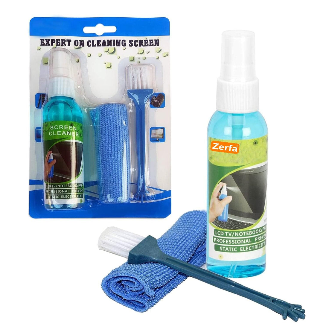 Zerfa Screen Display 3 in 1 Screen Cleaning kit with Spray Cloth Brush Clean Tool for Laptop, Computer, Mobiles, LCD, LED Screen Cleaner (3 in 1 Screen Cleaning Spray with Cloth Brush Clean Tool)