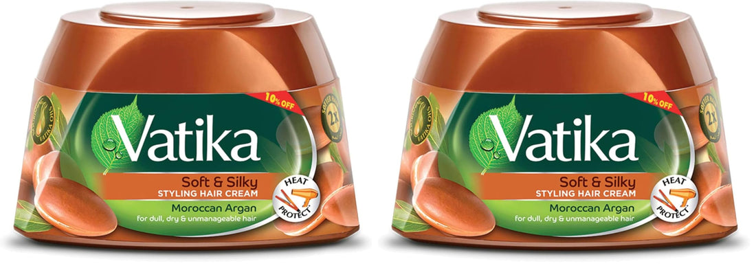 Vatika Naturals Moroccan Argan Styling Hair Cream (125mL) + 10% OFF | Promotes Soft and Silky Hair | Heat Protect | Helps Dull, Dry and Unmanageable Hair (Pack of 2)