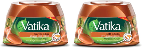 Vatika Naturals Moroccan Argan Styling Hair Cream (125mL) + 10% OFF | Promotes Soft and Silky Hair | Heat Protect | Helps Dull, Dry and Unmanageable Hair (Pack of 2)