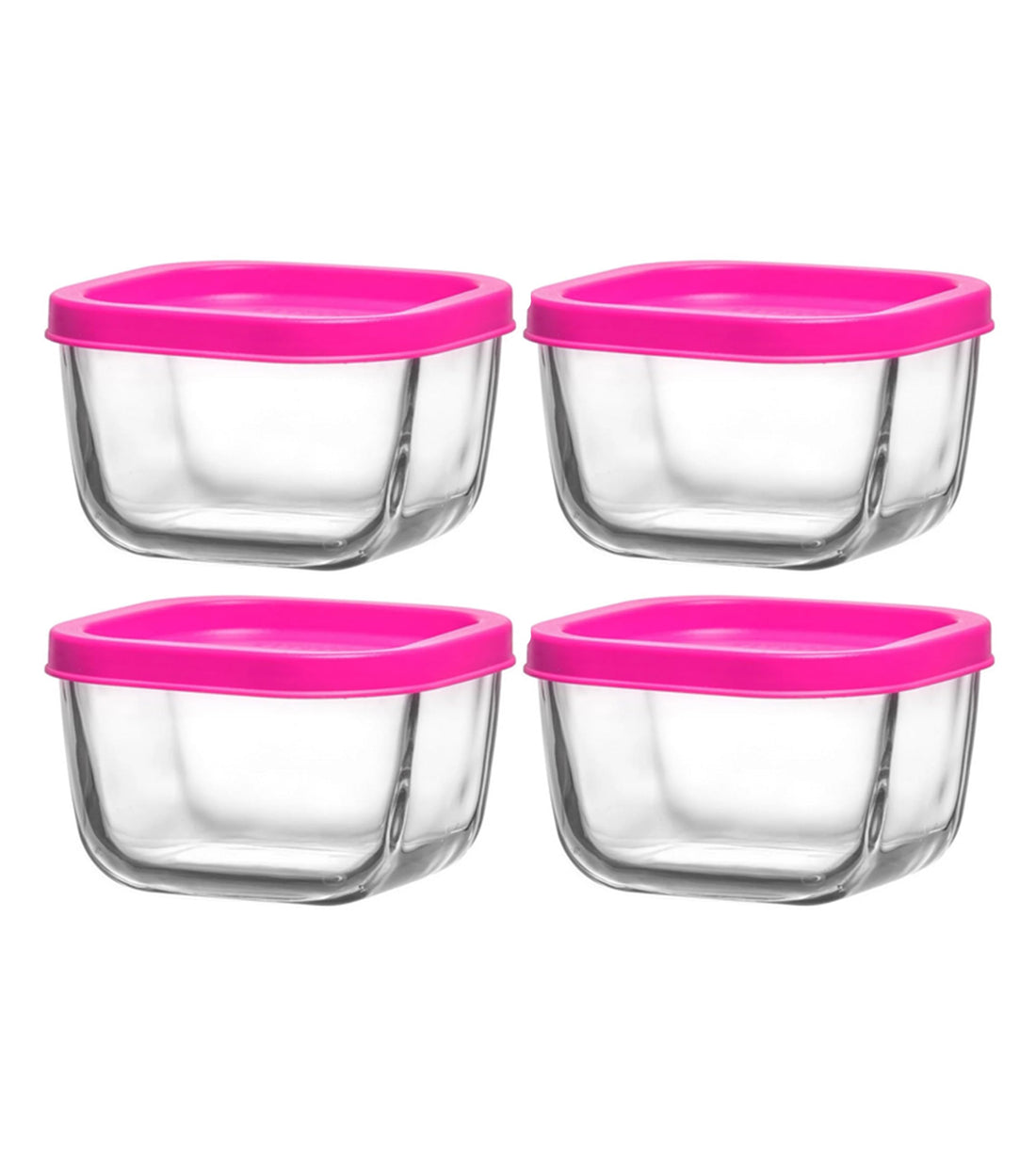LAV CUBE Glass Square Storage Containers/Tight Pink cover /4 Pcs / 270 cc - 9.25 Oz/Elegant design, Trusted Brand, Attractive shape