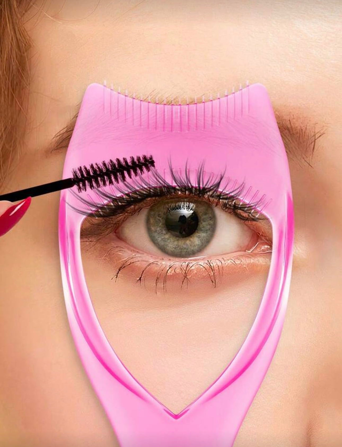 3-in-1 Mascara Applicator Shield with Eyelash Separator and Comb, Pink Plastic Makeup Tool for Eyelash Protection, 11cm x 4.5cm, 1 Piece