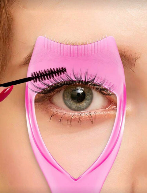 3-in-1 Mascara Applicator Shield with Eyelash Separator and Comb, Pink Plastic Makeup Tool for Eyelash Protection, 11cm x 4.5cm, 1 Piece