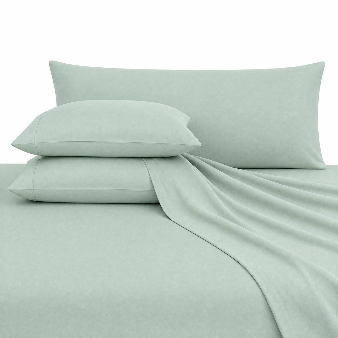 Ultra Soft 4-Piece Bed Sheet Set – Flat Sheet with Long Pillow Cover & 2 Pillowcases – for 160 cm Bed Soft Cotton Blend Bedding Set – Mint Green