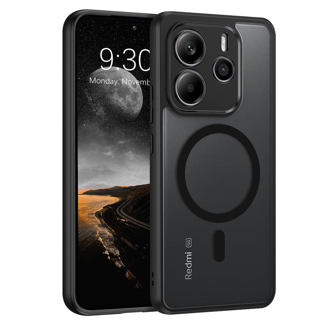 ROUMAYMAY Case for Xiaomi Redmi Note 14, Strong Magnetic [Compatible with MagSafe] Matte Smooth Translucent Camera Protection Slim Matte Magnetic Phone Case for Xiaomi Redmi Note 14 5G Black