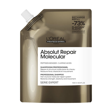 L’Oréal Professionnel Paris Absolut Repair Molecular Shampoo, Sulphate Free, Repair Damage & Restore Strength, For All Damaged Hair Types, Serie Expert, 500ml Refill