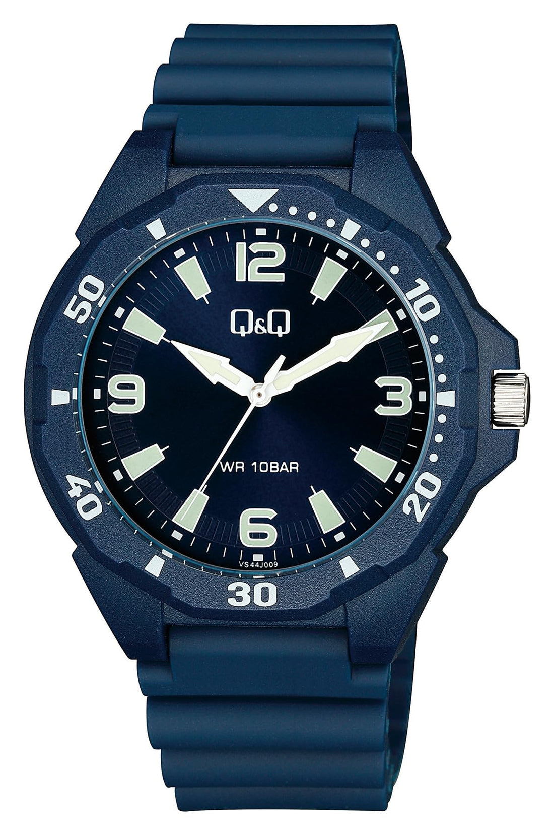 Q&Q Watch for Men, Quartz Movement, Analog Display, Black Plastic Strap-VS44J009Y
