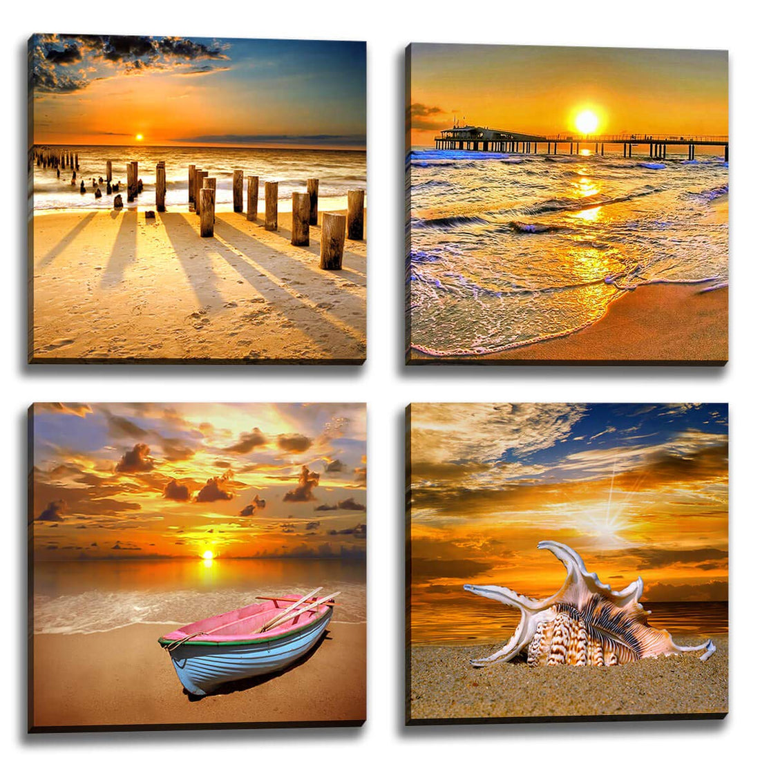 Beach Picture Wall Art Beach Poster Ocean Picture Sunset Beach Canvas Contemporary Scenery Beach Picture Photo Mural Artist Home Decor Wall Decoration Painting Canvas Printing 4 Pieces/Set
