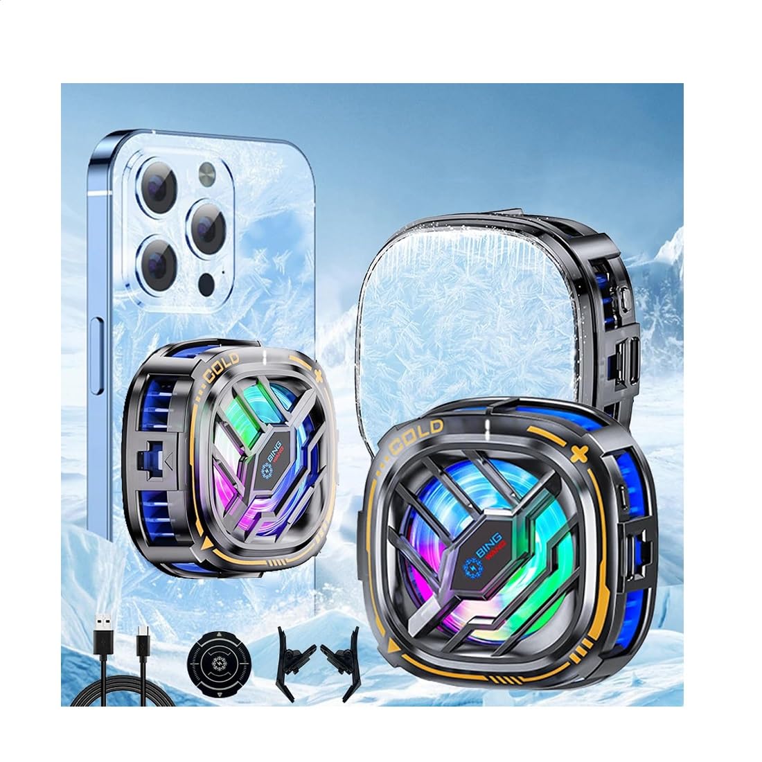 Phone Cooler Magnetic Phone Cooler for Phone, Portable Semi-Conductor Radiator Cooling, Mobile Phone Cooling Fan for iPhone Android Smartphones from 4.5 to 7.5 in, for Live Streaming Gaming