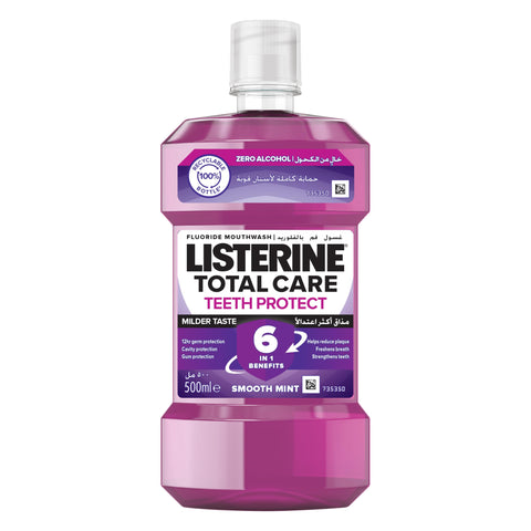 LISTERINE Total Care Milder Taste Mouthwash 500 ml - Advanced Formula for Complete Oral Health, Fresh Breath, and Stronger Teeth, Ideal for Daily Use and Sensitive Mouths