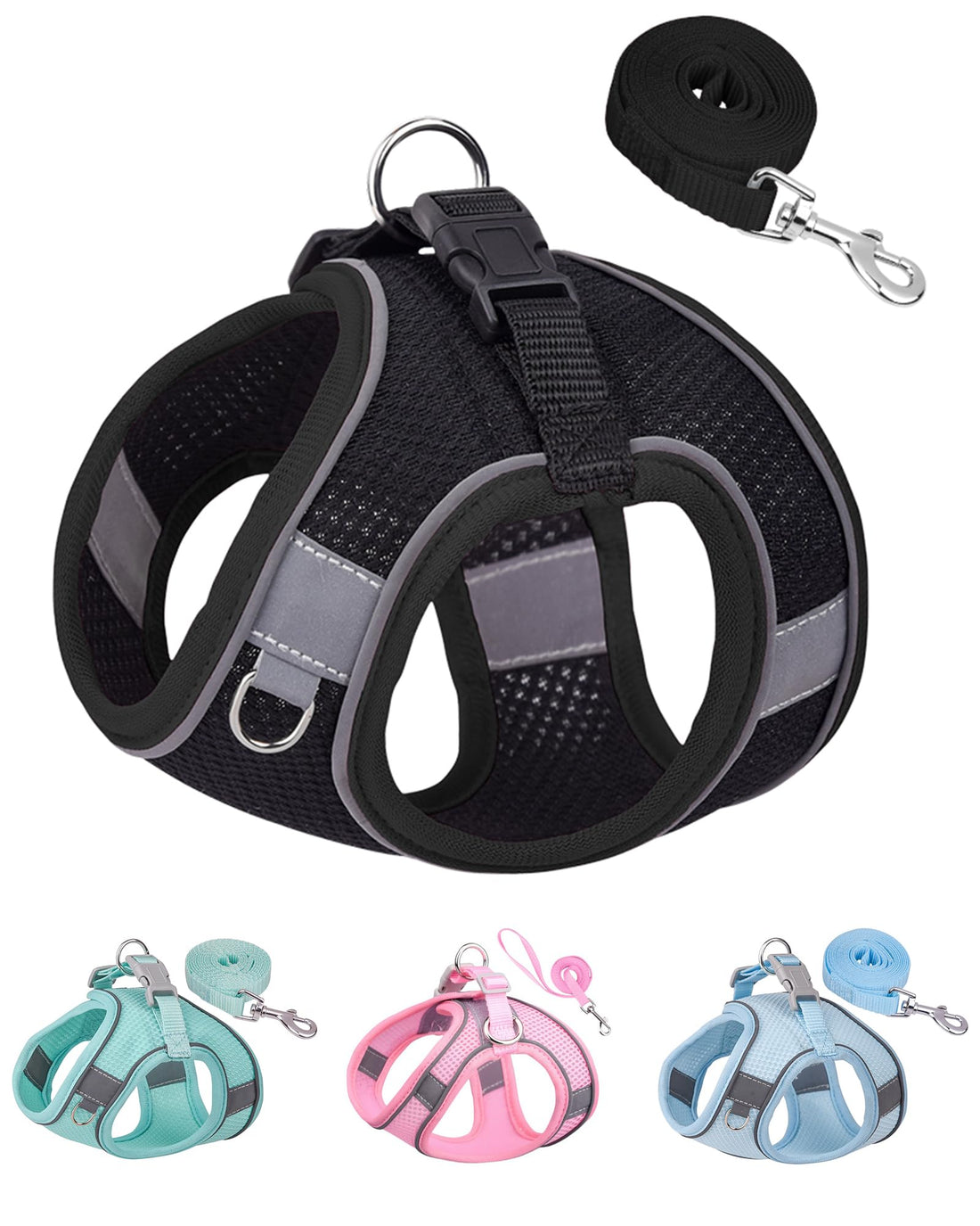 Solmoony No Pull Dog Harness - Step-in Puppy Harness and Leash Set, Mesh, Black, XS