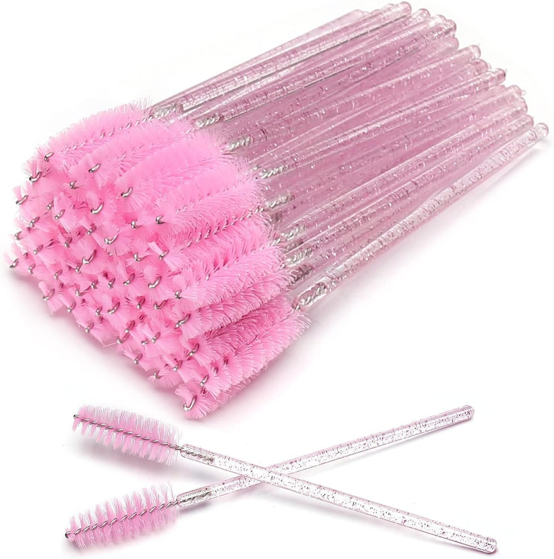 50 PCS Disposable Eyelash Brushes Mascara Wands Eye Lash Eyebrow Applicator Cosmetic Makeup Brushes for Professional & Personal Use (Crystal Pink)