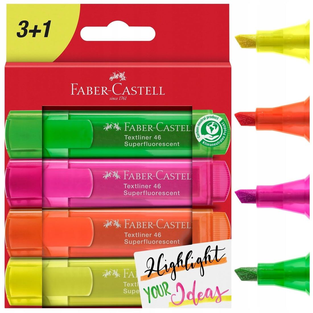 Faber-Castell Textliner 46 Superfluorescent Highlighters - Wallet of 4