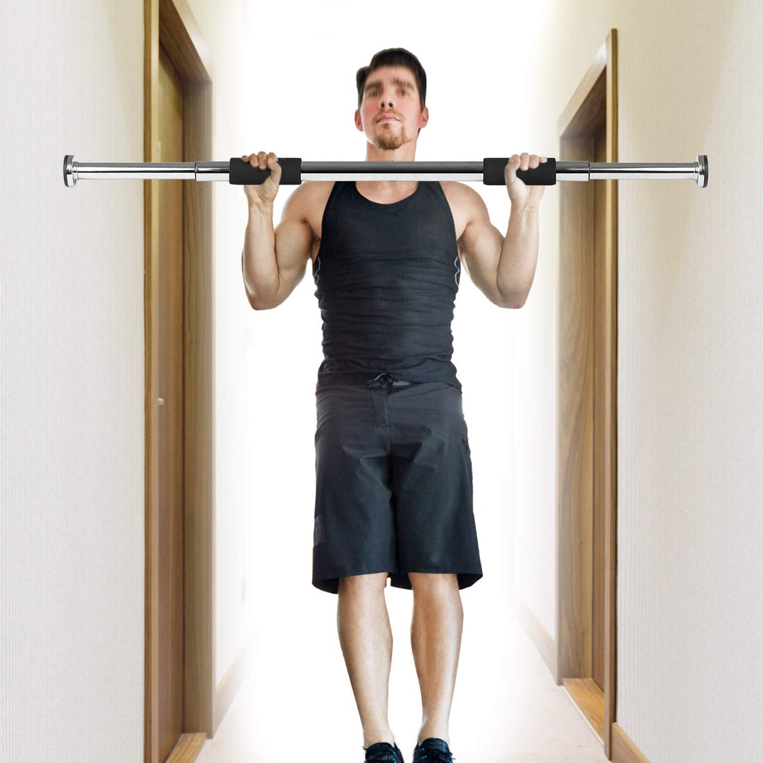 Explopur Doorway Pull Up Bar,Adjustable Doorway Pull Up Bar Fitness Door Way Chin Up Horizontal Home Gym Exercise Fitness Workout Equipment 350LB Bearing