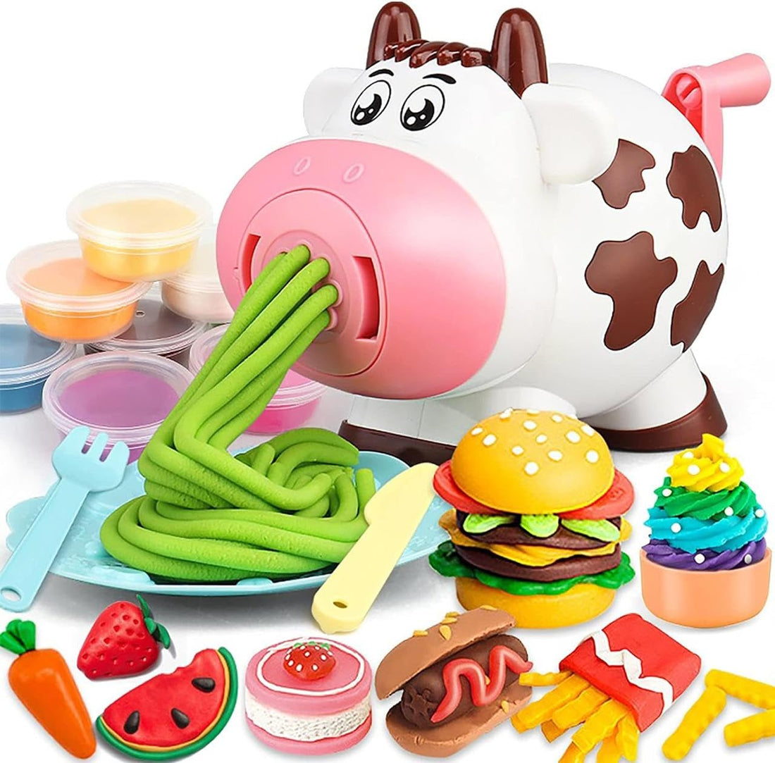 Creative Clay Dough Modeling Kit Including Cow Figure, 10 Bags Colorful Clay and Modeling Molds, 17x9x20cm