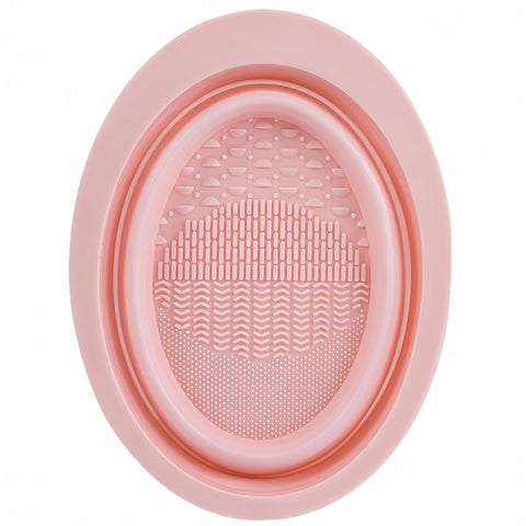 Silicone Make Up Brush Cleaner Pad, 4 in 1 Textured Makeup Brush Cleaner Mat, Foldable and Portable Cleaning Tool for Brushes, Sponges (Pink)