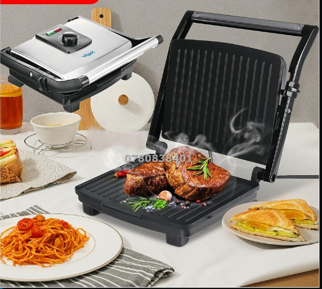 King Healthy Electric Grill 2200W with Non-Stick Plates Adjustable Temperature Control Cool Touch Handle Stainless Steel Top Cover Removable Grill Plate Large Cooking Plate 32x26 Silver