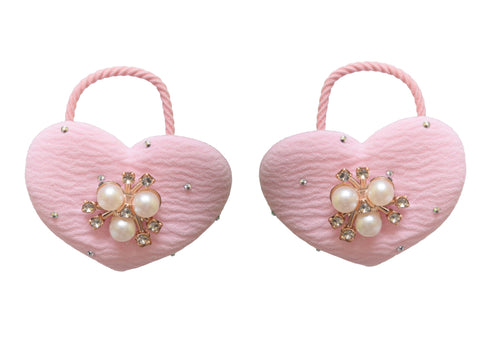 Daphne 2 Pieces Heart-Shaped Hair Ties - Pink