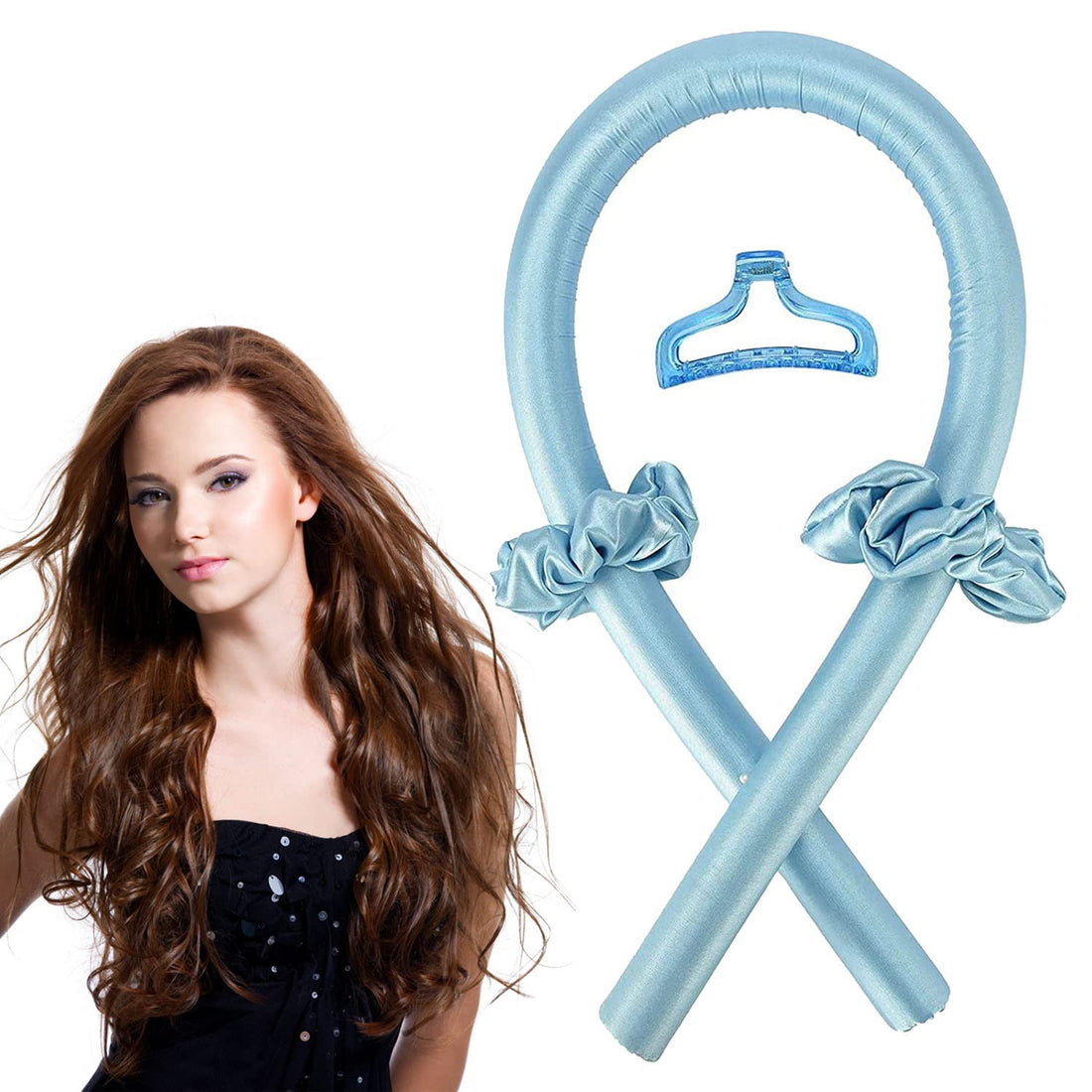GEERDAN Curlers Curls Without Heat, Non-Slip Heatless Curler with Hairpin, Wave Formers Overnight, DIY Heatless Hair Curler Hairstyle Set, for Long Medium Hair (Blue)