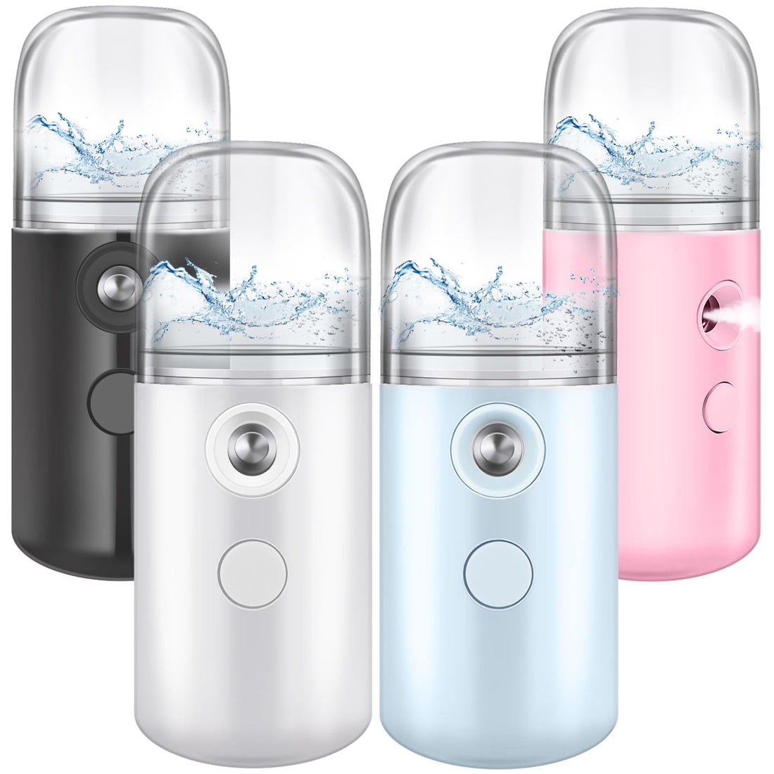 Mudder 4 Pcs Nano Facial Mister Handy Nano Mist Sprayer 30ml Visual Water Tank Portable Face Steamer Mini USB Nano Mister for Lash Extensions, Skin Care, Makeup(White, Light Pink, Blue, Pink)