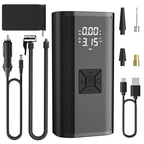 150 PSI Inflator Portable Air Compressor, Cordless Air Pump for Car Tires with Digital Pressure Gauge, Rechargeable Tire Pump Air Pump with Light for Car, Bike, Motorcycle, Balls, Swim Rings