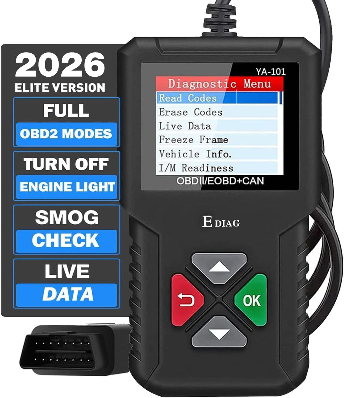 2023 Ver. EDIAG OBD2 Scanner YA-101 Auto Code Reader for Check Engine Light,O2 Sensor,EVAP Test,On-Board Monitor Test,Smog Check,OBD2 Diagnostic Scan Tool for All OBD2 Cars Since 1996-Upgrade Version