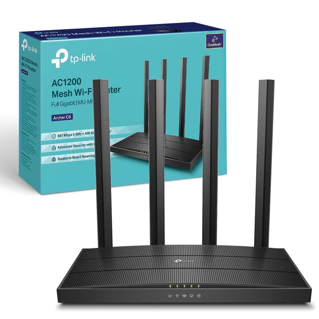 TP-Link AC1200 Wireless Dual Band Full Gigabit Wi-Fi Router, Wi-Fi Speed Up to 867 Mbps/5 GHz + 300 Mbps/2.4 GHz, 4+1 Gigabit Ports, Dual-Core CPU, Parental Control, Easy setup (Archer C6)