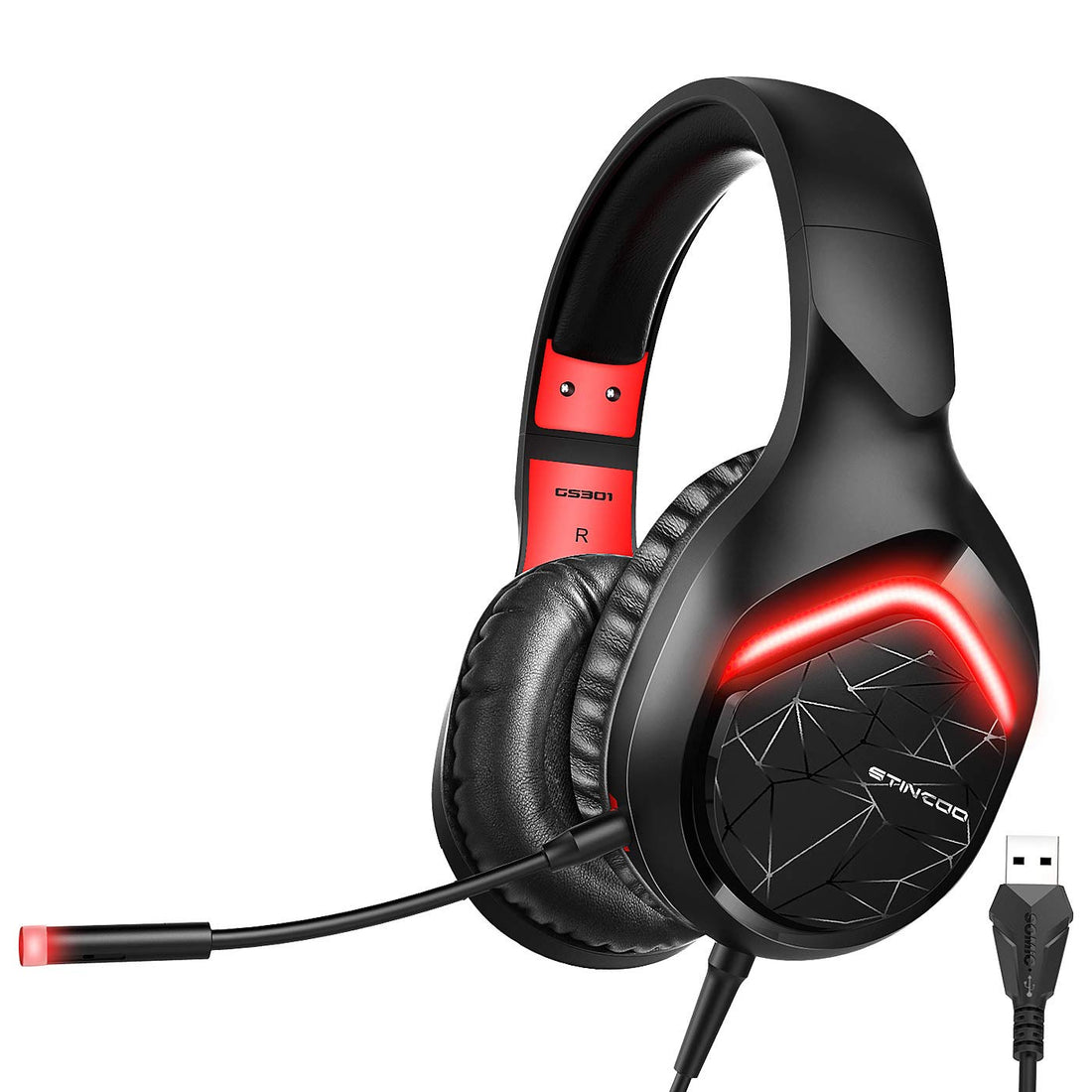 SOMIC Gaming Headset for Xbox one, PS4, PS5, PC, Phone Plug Over Head Earphone with Detachable Mic, LED Light, Soft Earmuffs, Volume Controller Office Gamer Headsets (GS301 USB)