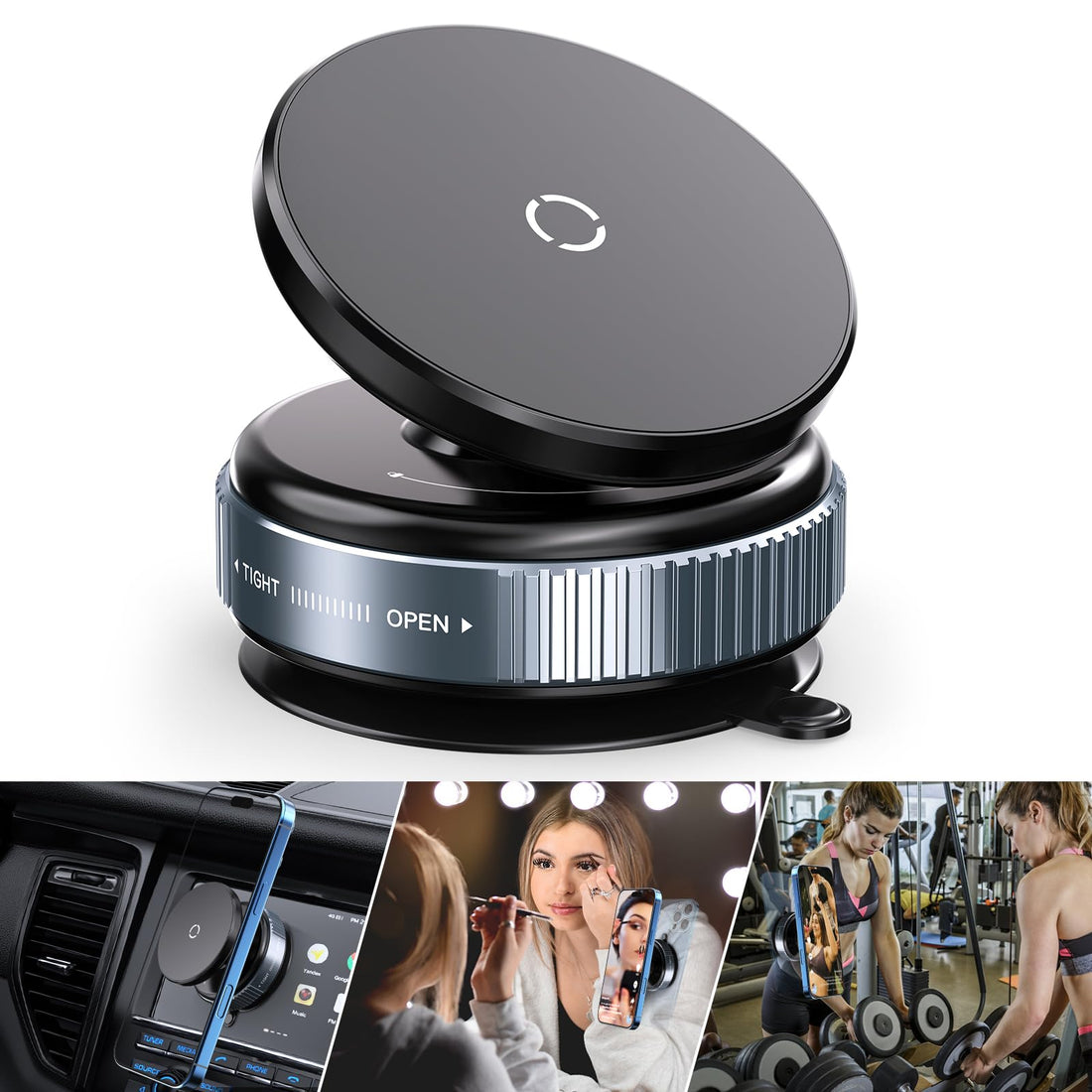 Vacuum Magnetic Phone Holder, Magnetic Vacuum Suction Cup Phone Mount, 360°Rotatable Car Phone Holder for Car/Gym/Kitchen/Mirror/Smooth Surface, Compatible With Magsafe iPhone And All Smartphones