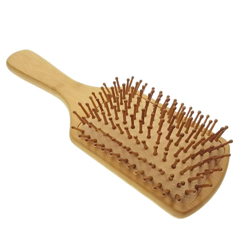 ELVASEN Natural Wood Paddle Detangling Scalp Bamboo Massage Brush with Organic Wooden Bristle For Thick Curl Hair