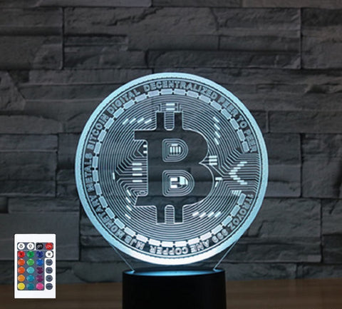 3D Bitcoin Remote Control 16 Color Night Lights Illusion Acrylic LED Table Bedside Lamp Bedroom Desk Decor Birthday Gifts Toy for Kids