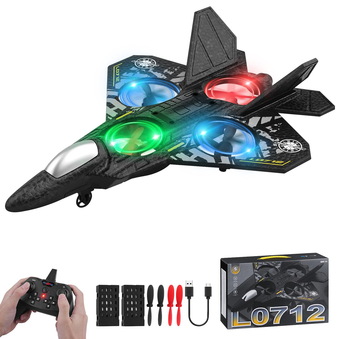 RC Plane 2.4GHz Remote Control Plane L0712 Drone Quadcopter Hovering with Auto Hovering Fighter Aircraft RC Airplane RTF for Beginner, Kids and Adults,3D Flip Airplane Toy