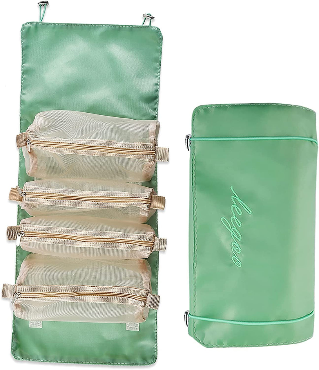 Zoomers Foldable Waterproof Travel Beauty Case, Multi-Compartments Detachable Toiletry Bag for Organizing Personal Items, Green
