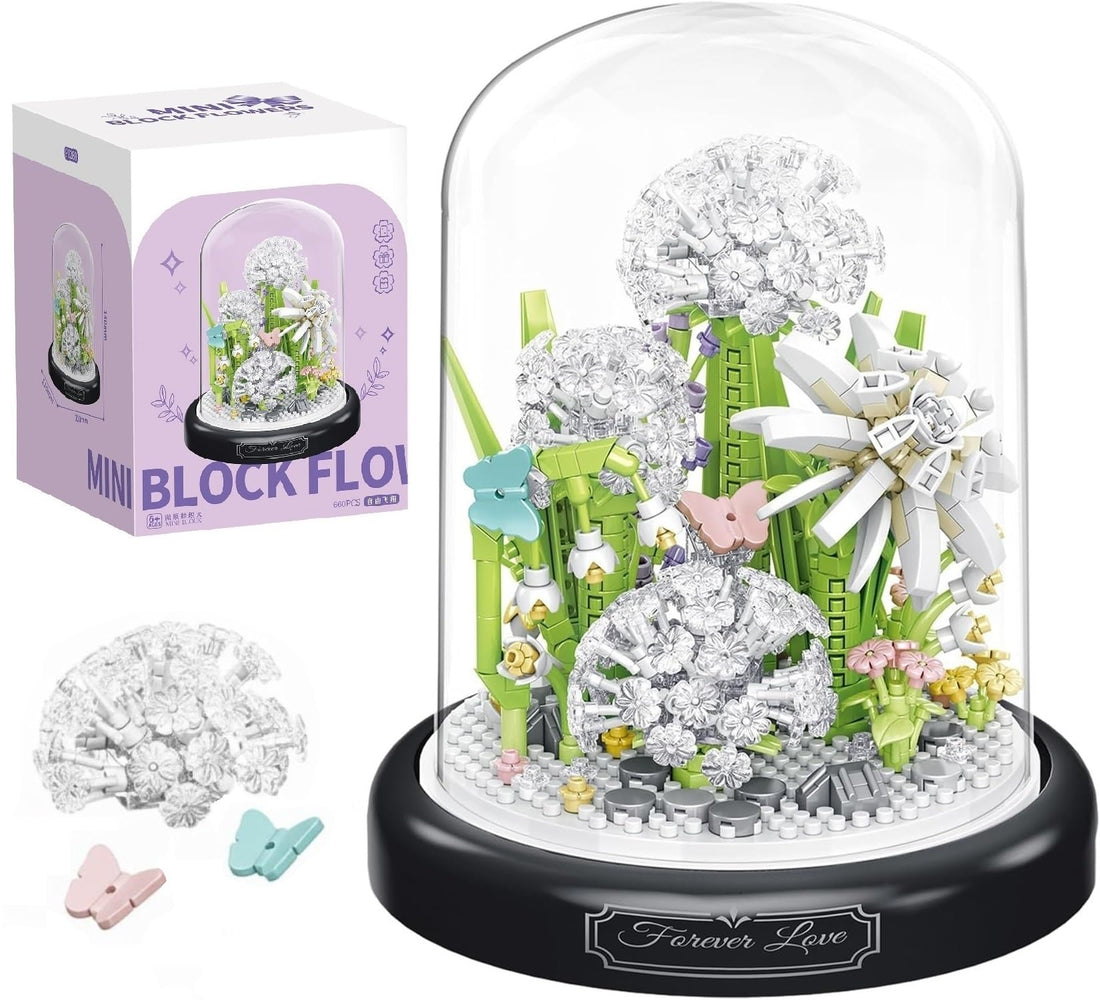 TOYS LAND Dandelion Flower Bouquet Building Toy Set, 660 pcs Micro Mini Botanical Building Blocks Kit with Dust Cover, Birthday Gifts for Adults and Kids Age 6+ Years