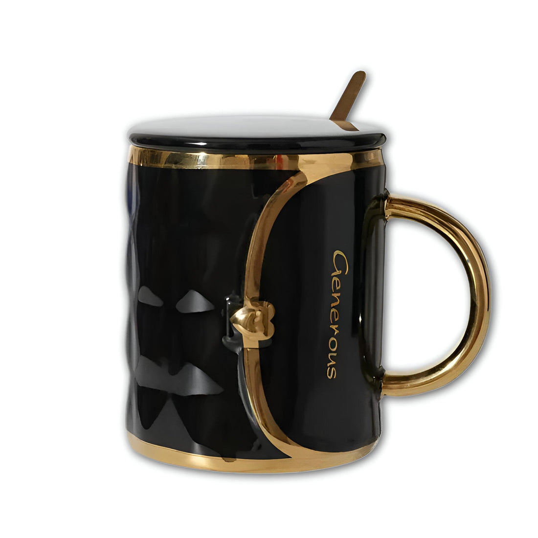 Home Mug - Handcrafted ceramic round purse-shaped cup offering unique aesthetics with lid and spoon, suitable for coffee rituals, relaxing tea, hot cocoa, or cappuccino with friends (Option 4)