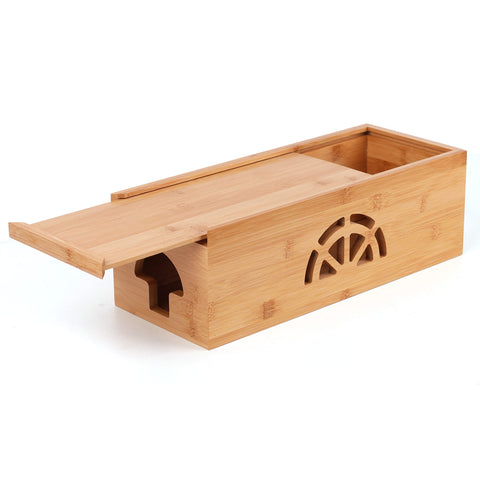 HTB Extra Large Cable Management Box with Lid, Bamboo Cable Box for Cords, Power Strips or Surge Protectors, Hide Loose Wires Behind TVs, Home Office Computers, Office Desks, Entertainment Centers