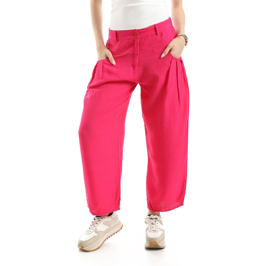Azul Women's Pleated Loose Leg Pants, Mixed Yarn Elegant Flowing Trousers, Wide-Leg Casual Outerwear
