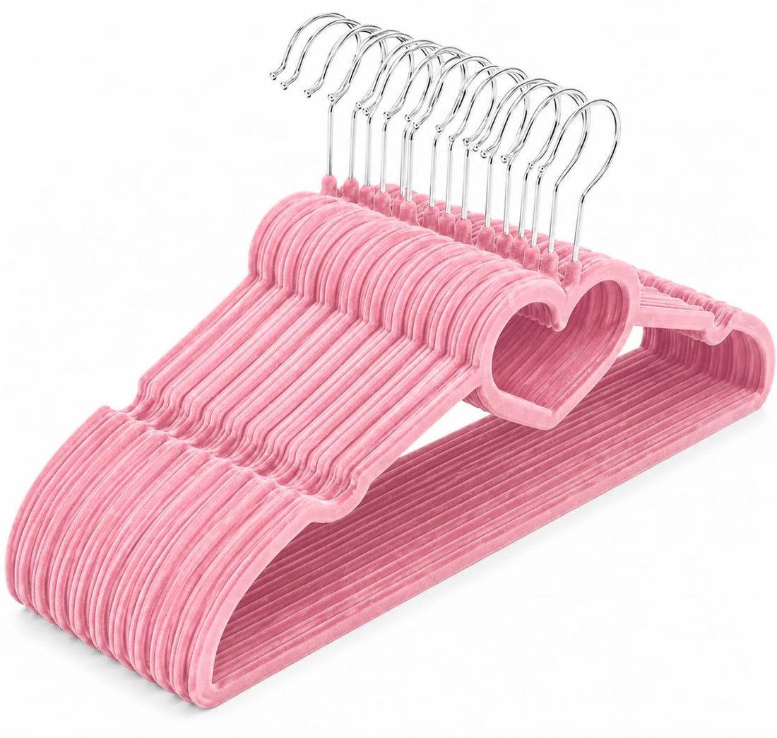 Multifunctional Heart-Shaped Velvet Hangers (10 Pack) – Non-Slip Closet Organizer for Clothes, Dresses & Tops – Space Saving, Soft Velvet, Cute Design for Women & Girls (10 Pink)