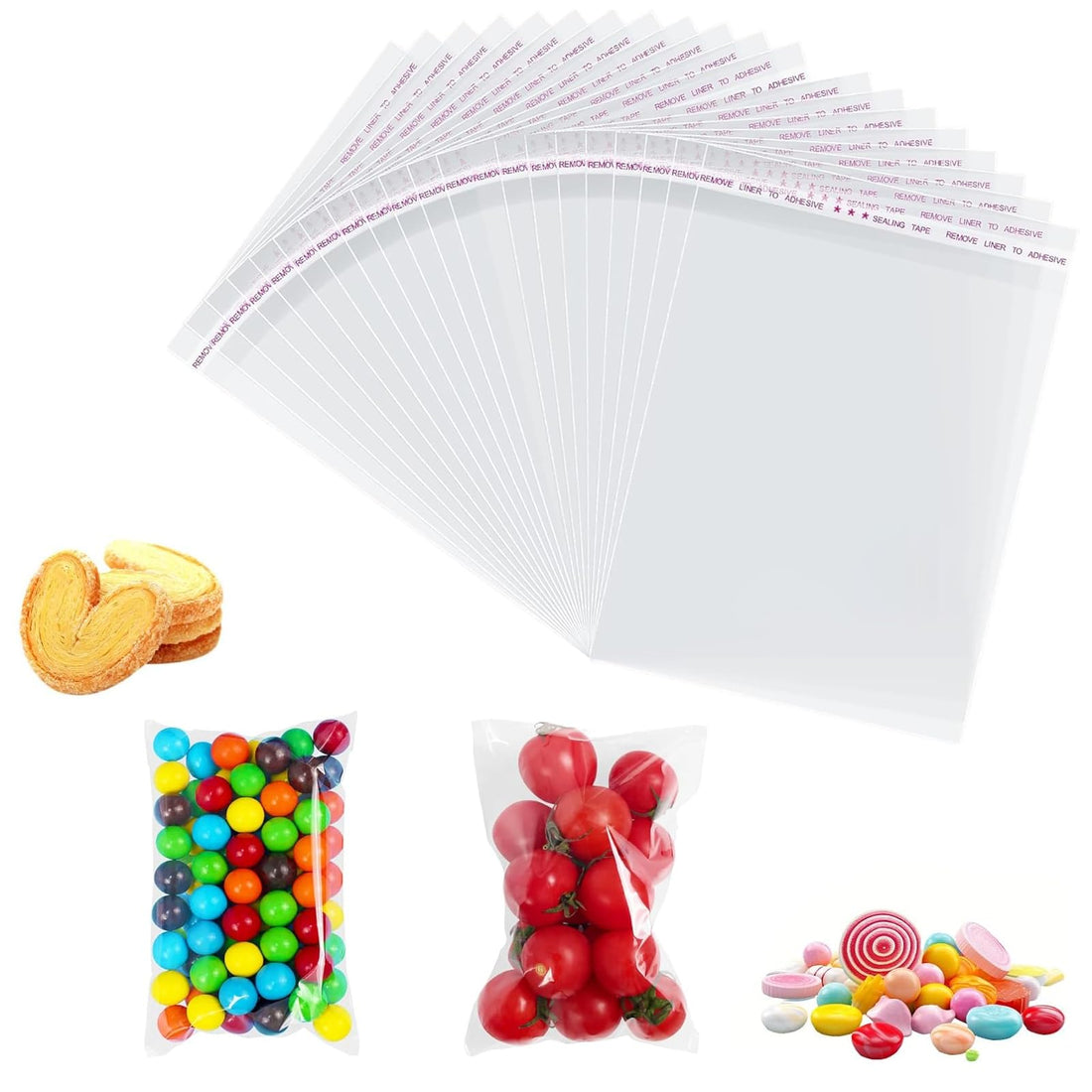ToolHouse Clear Self Sealing Cellophane Bags, 10X15cm, 200 Pcs Clear Cookie Bags Resealable Cellophane Bag for Cookies, Candy, Bread, Party Favors, Bakery Items & Special Occasion Packaging